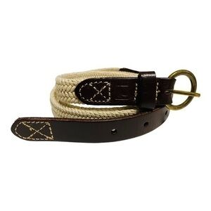 Nautica Cream Rope Canvas & Brown Leather Braided Belt